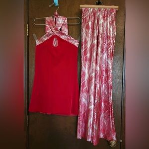 Adult small red velvet and red/silver pants dance costume